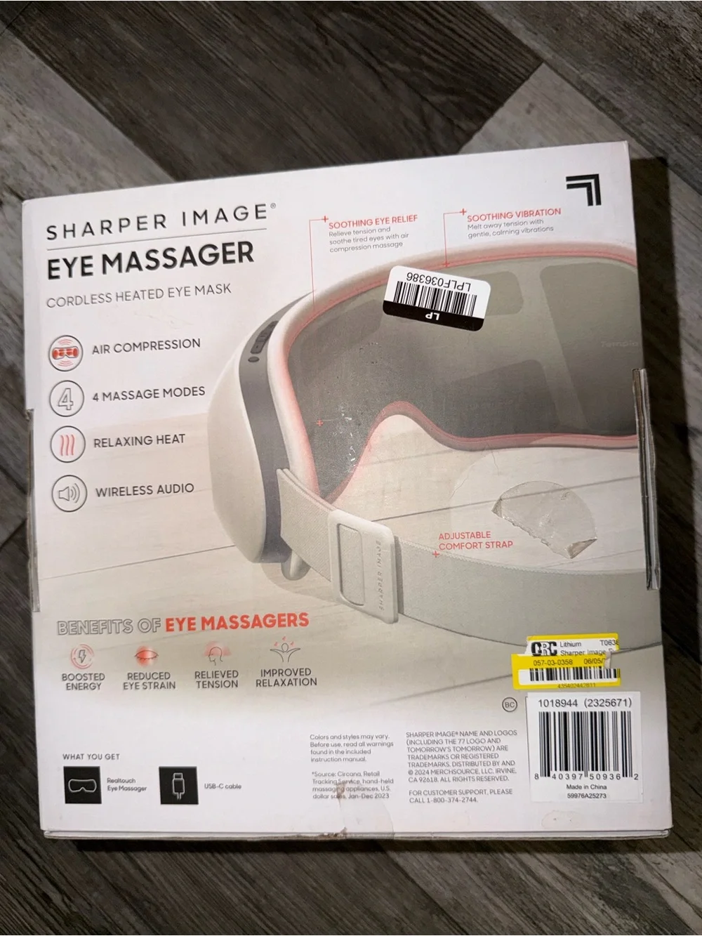 Sharper Image Cordless Heated Eye Massager - Gray with Pink Trim